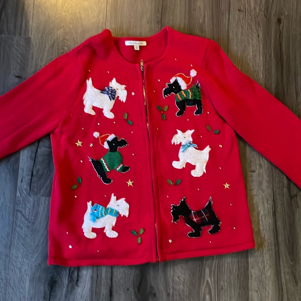 Mercer Street Studio, Christmas Sweater, doggies, zipper sweater, size Small